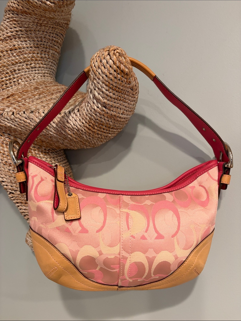 Coach SoHo Optic Pink Signature Demi Hobo Y2K #1850